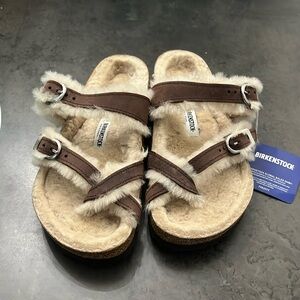 NEW Birkenstock Women's Brown Mayari Shearling Oiled Leather Sandal 5 US/36 EU